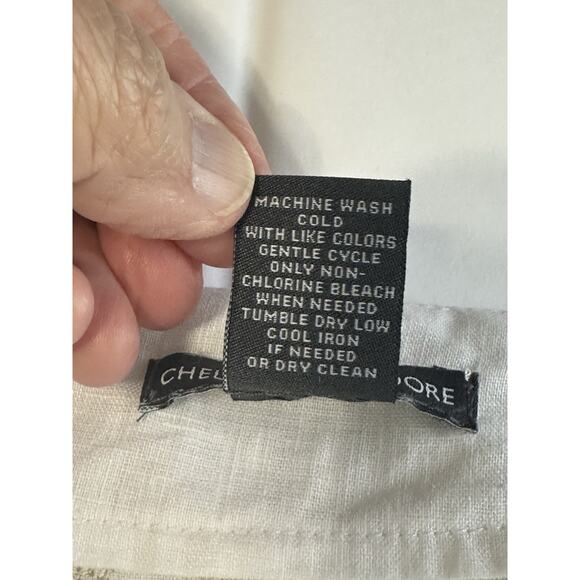 Chelsea & Theodore Size Large Tunic 100% Linen White & Gold Embroidered Casual - Picture 9 of 12